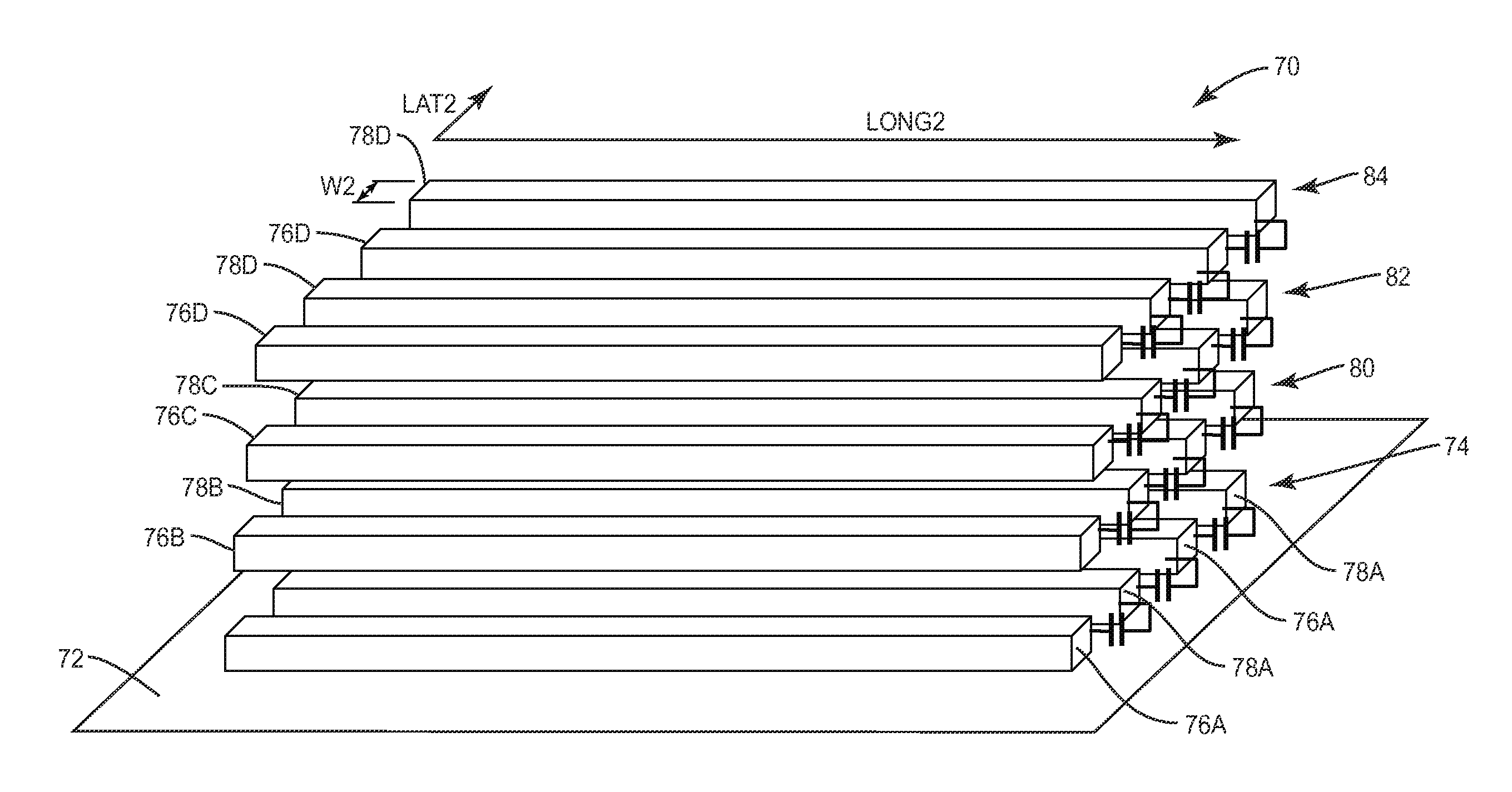 Metal-on-metal (MoM) capacitors having laterally displaced layers, and related systems and methods