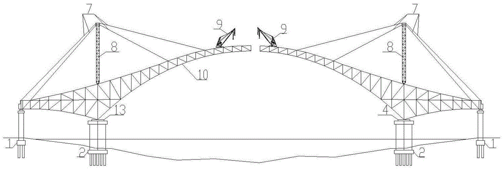 Method for main arch closure of three-span hinged arch bridges by adoption of pre-descended and pre-deflected side-span steel trusses