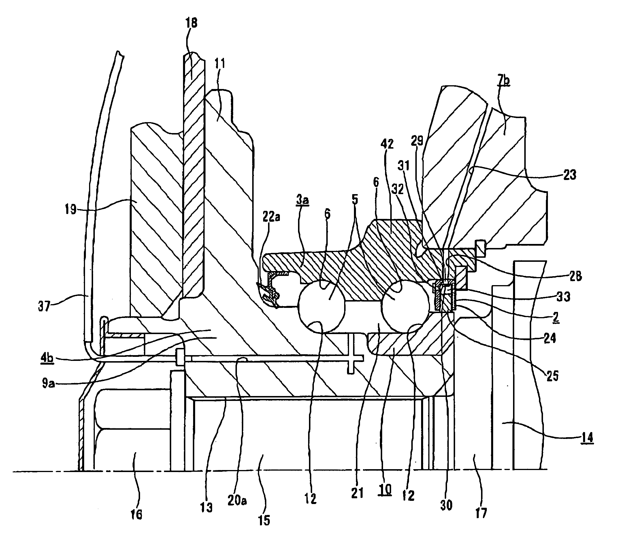 Rolling bearing unit for supporting a wheel with an air compressor