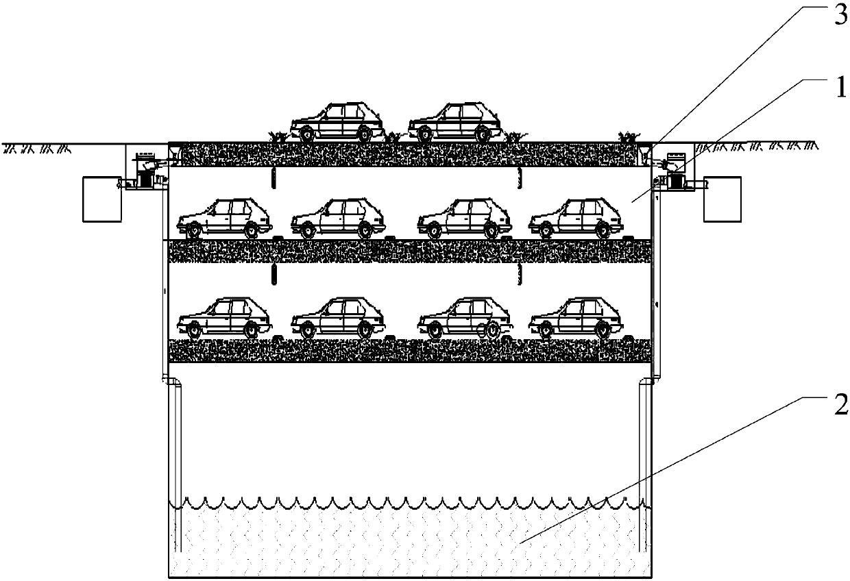 Anti-disaster purifying and water storing three-dimensional parking lot