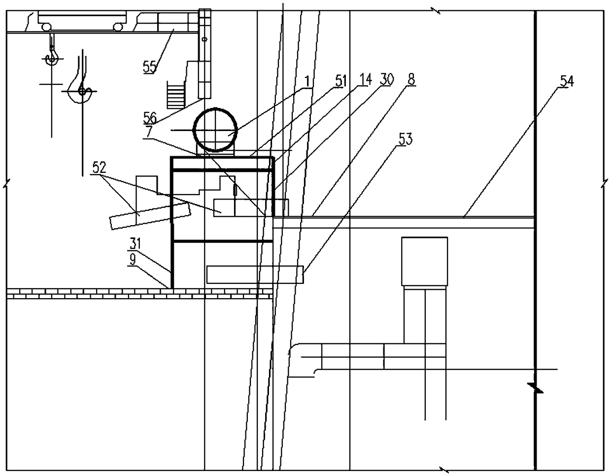 A blast furnace taphole top suction dust removal device