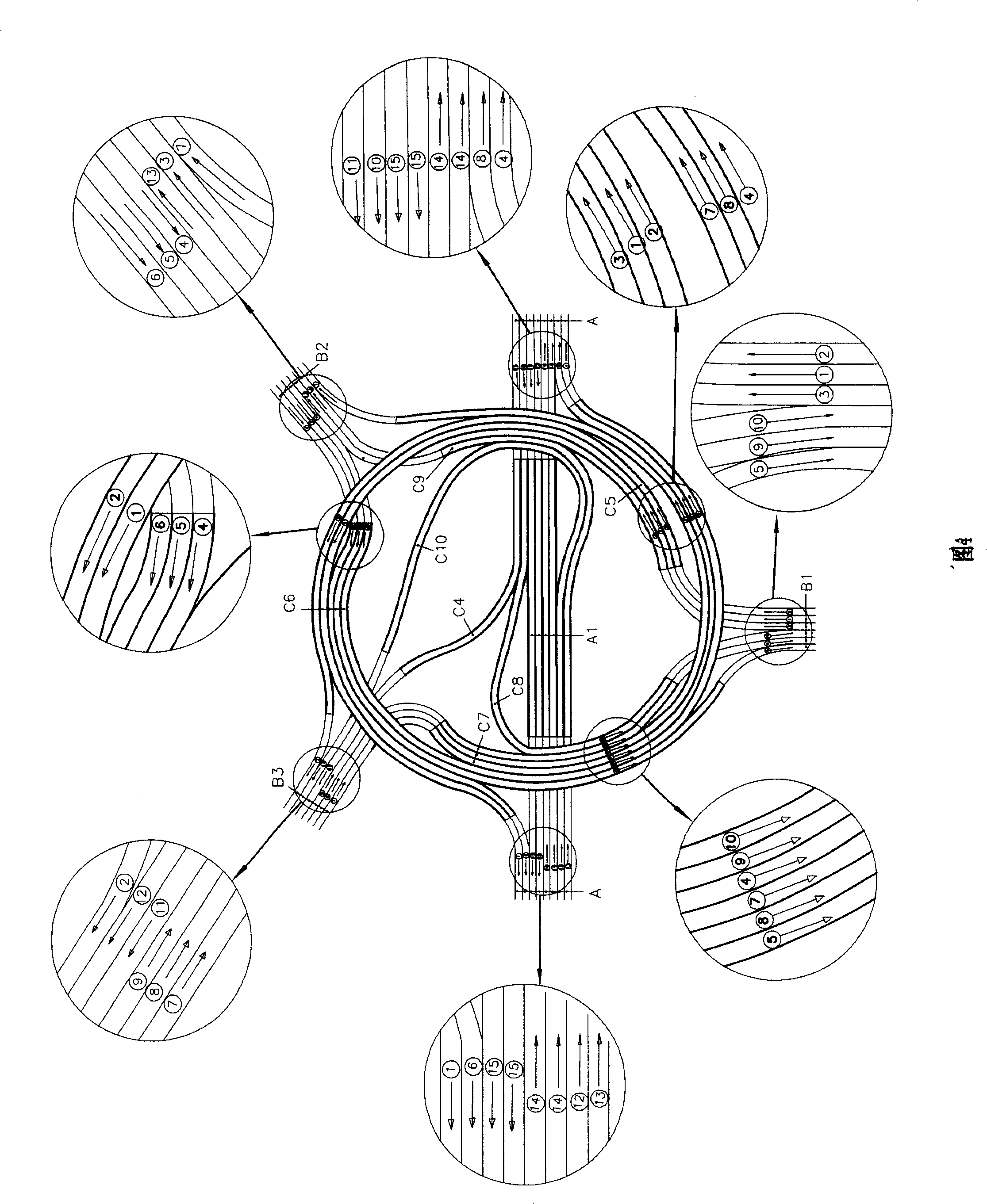 Winding across method of communicated crossroads