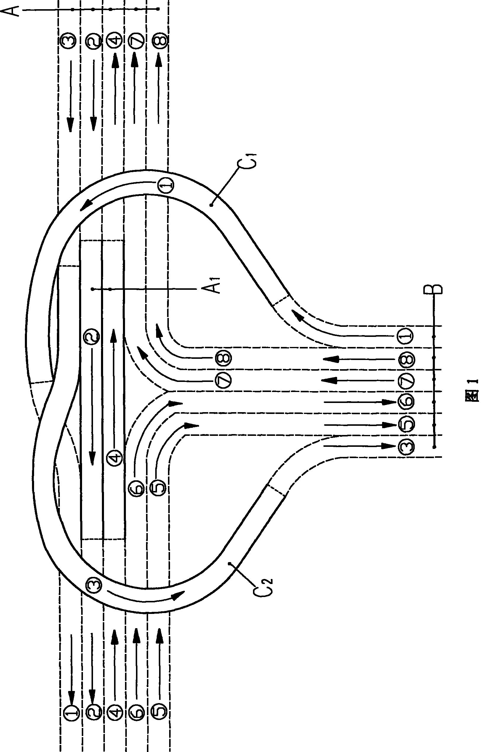 Winding across method of communicated crossroads