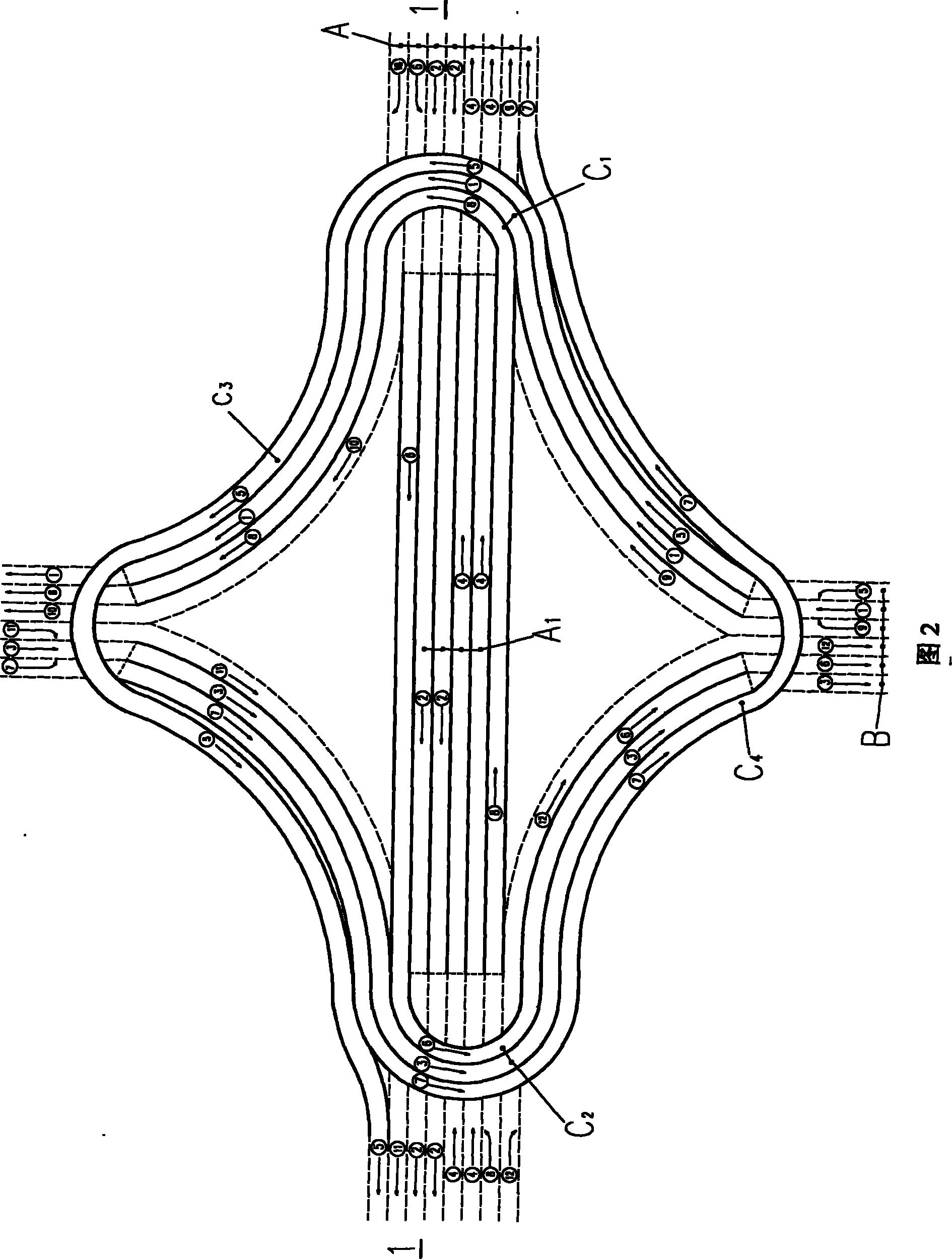 Winding across method of communicated crossroads