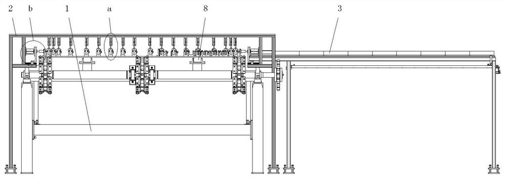 An automatic device for penetrating long steel bars into multi-section heat-shrinkable tubes