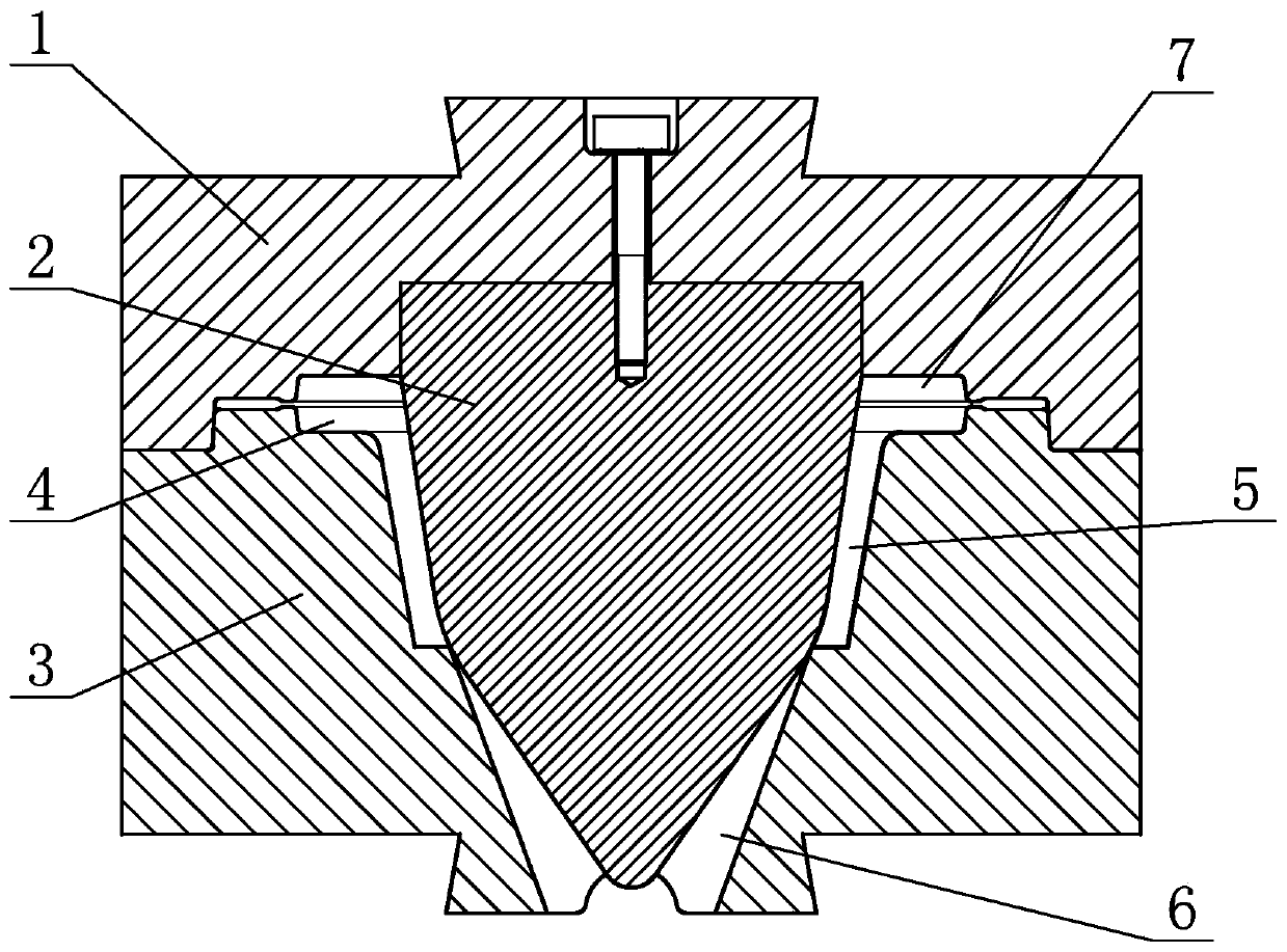 Complete set of dies for forging large thin-walled cylindrical flanges and forging method thereof