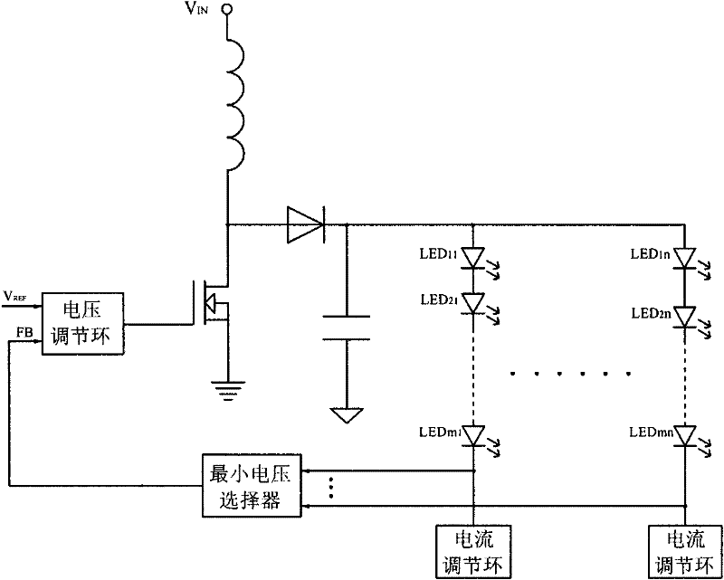DC bus voltage following control circuit suitable for multi-path parallel LEDs