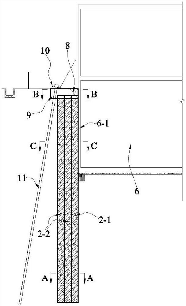 Combined prefabricated retaining wall square pile foundation pit supporting structure and construction method thereof