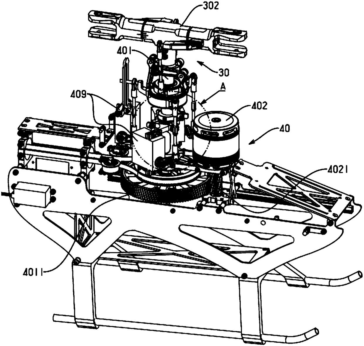 Main rotary wing system of single rotary wing UAV (Unmanned Aerial Vehicle)