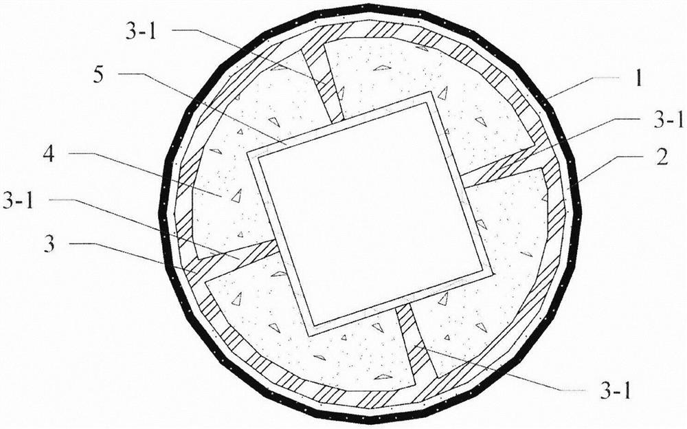 FRP biomass composite component with circular exterior and square interior and manufacturing method