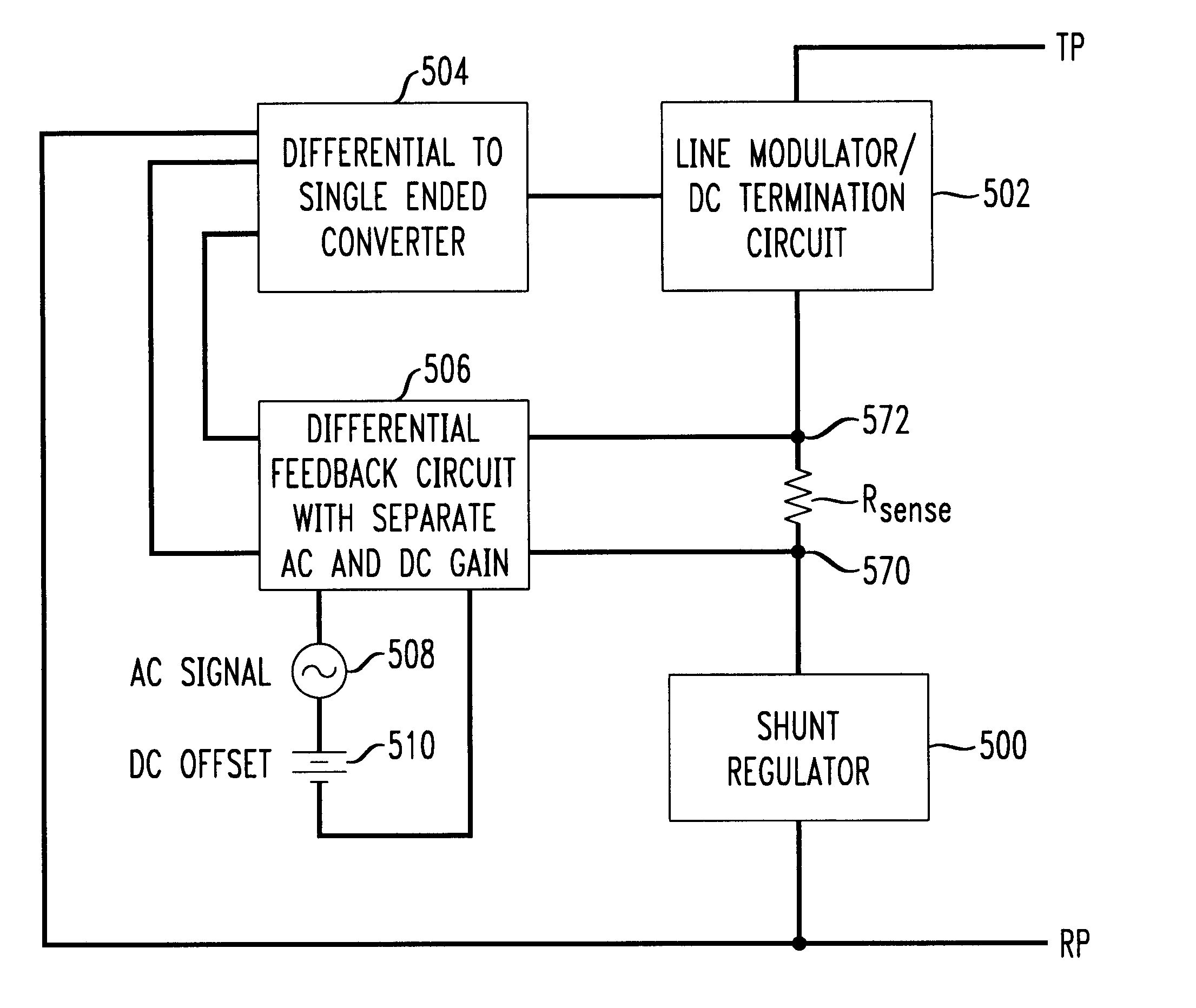 Low noise line powered DAA with differential feedback