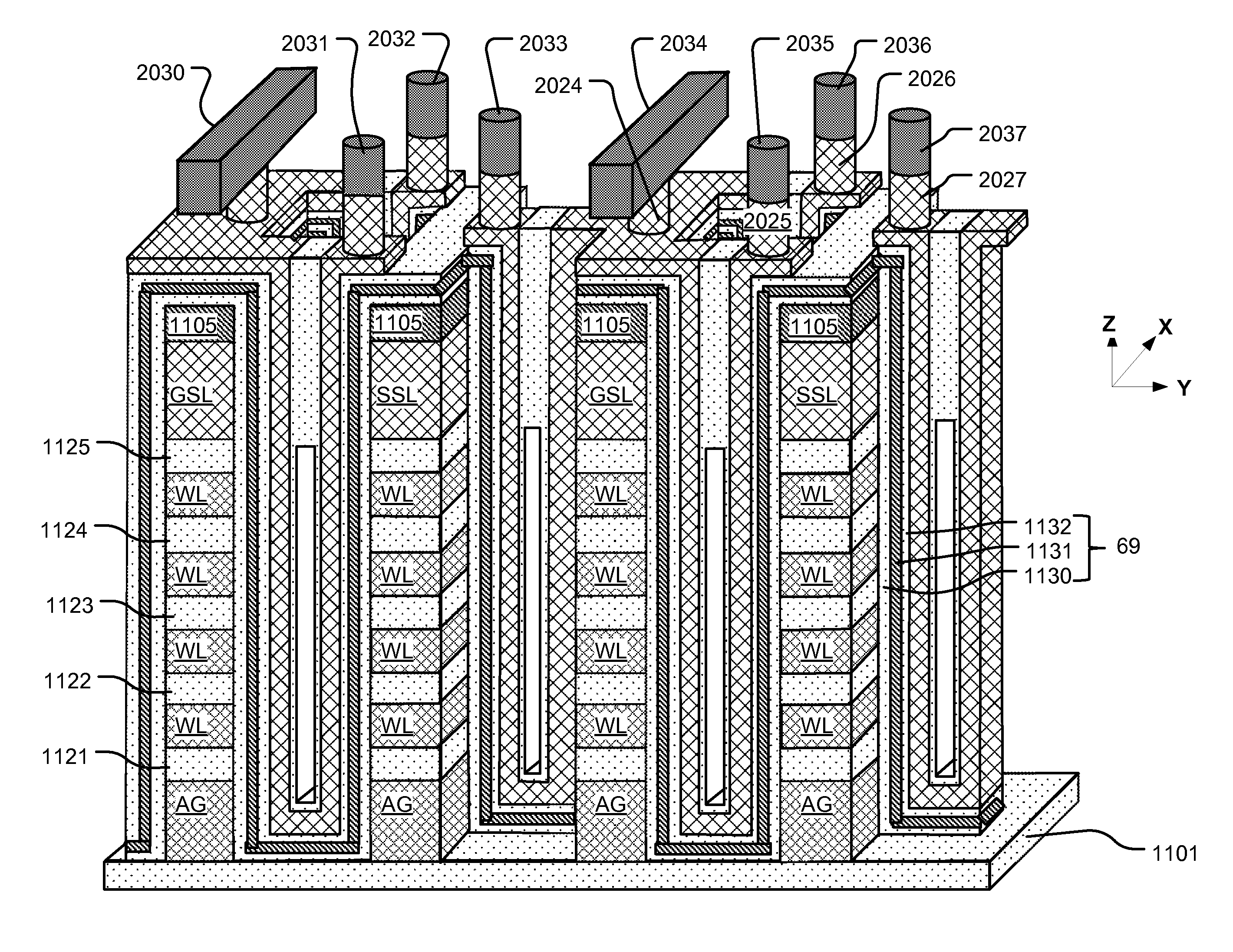 Reference line and bit line structure for 3D memory