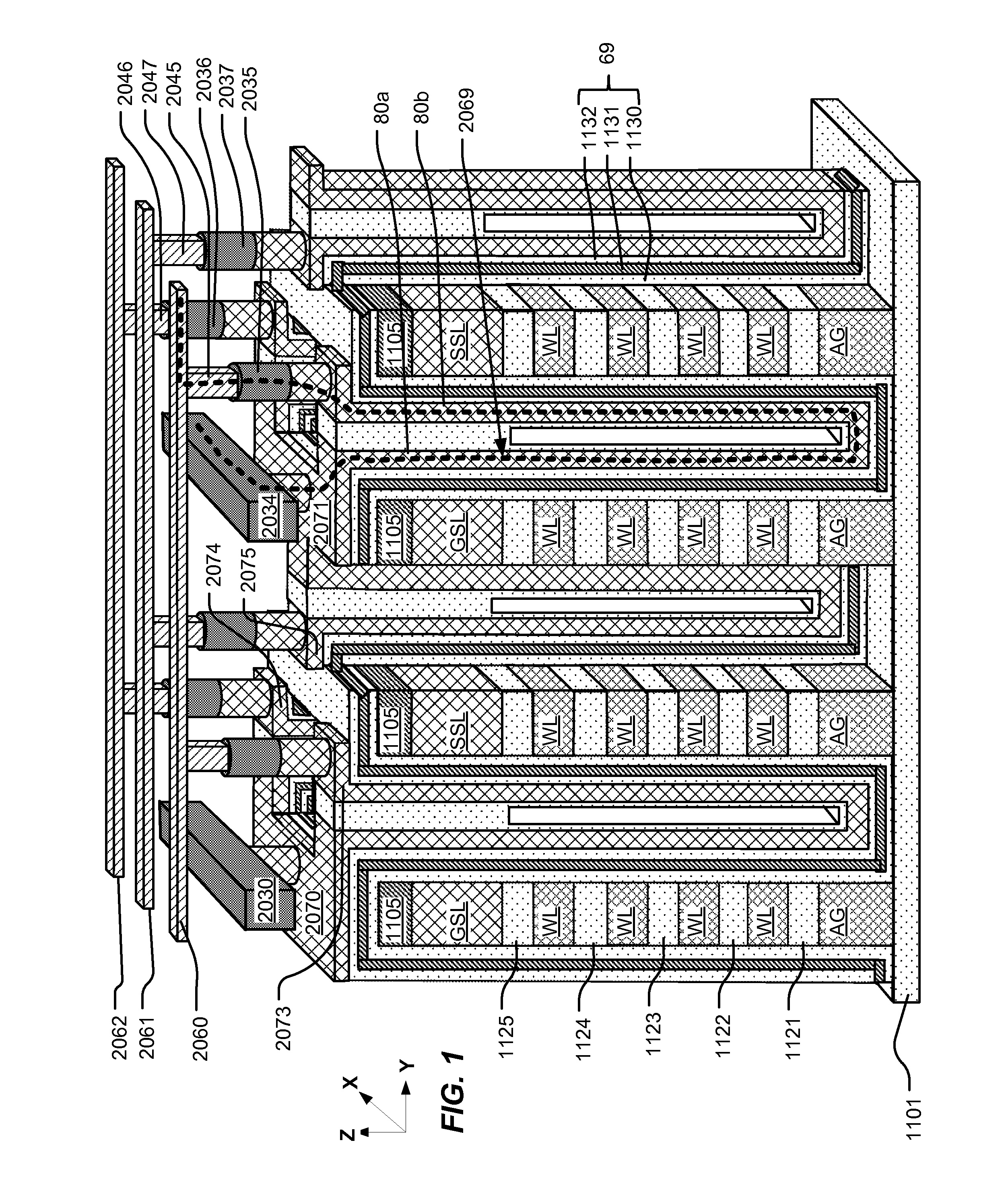 Reference line and bit line structure for 3D memory