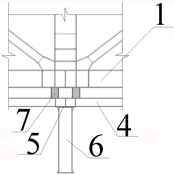 Steel truss synchronous graded unloading method with double fulcrums replaced by jacking oil cylinders