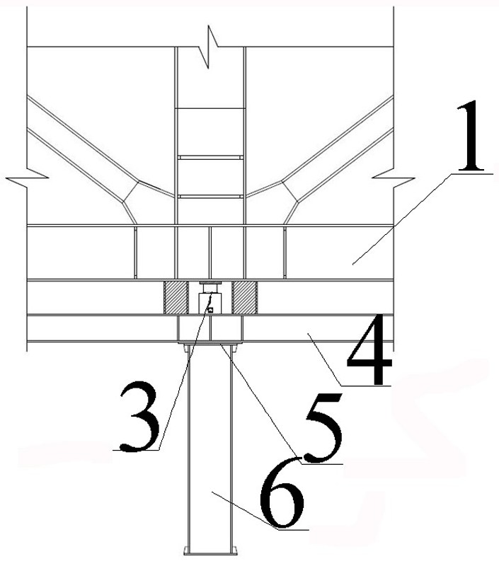 Steel truss synchronous graded unloading method with double fulcrums replaced by jacking oil cylinders
