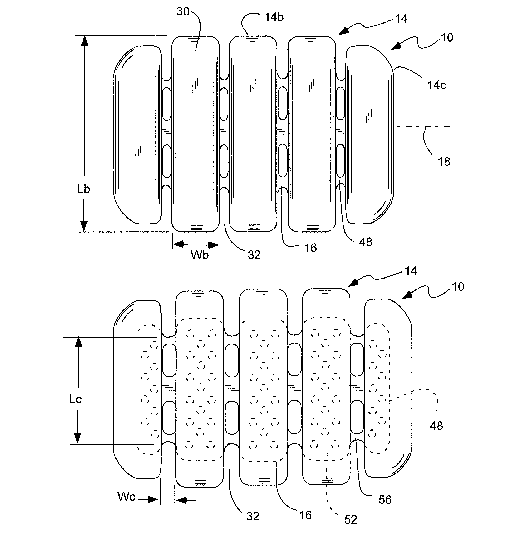 Segmented soap bar with soap bodies forming concave arc surface