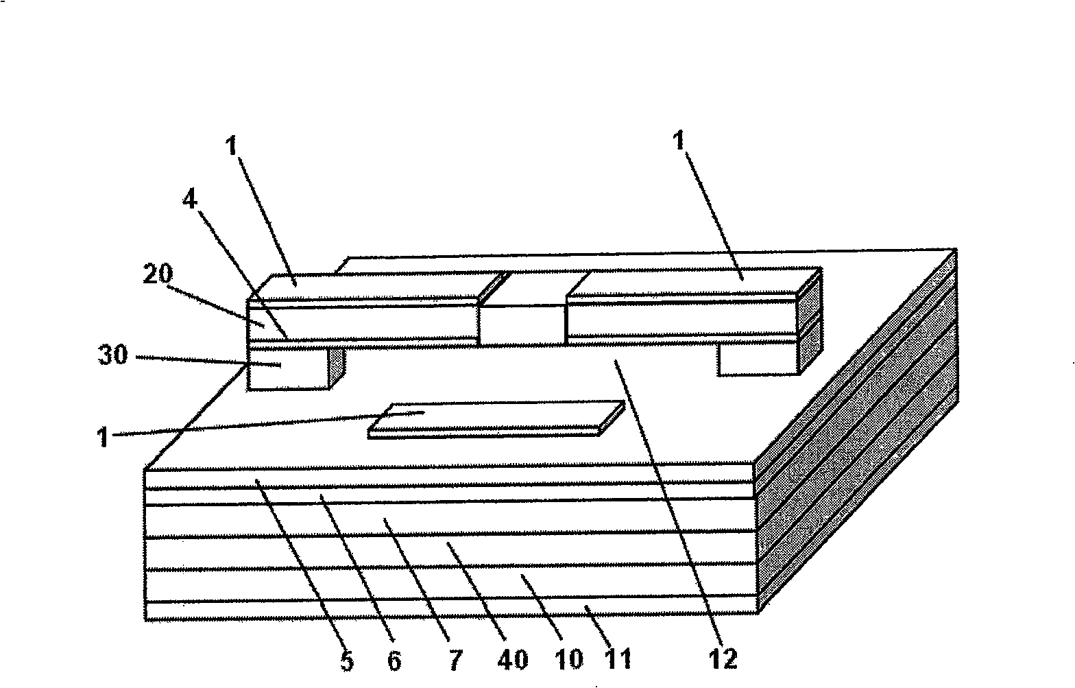 Cantilever beam type wavelength-tunable vertical-cavity surface emitting laser structure and its manufacturing method