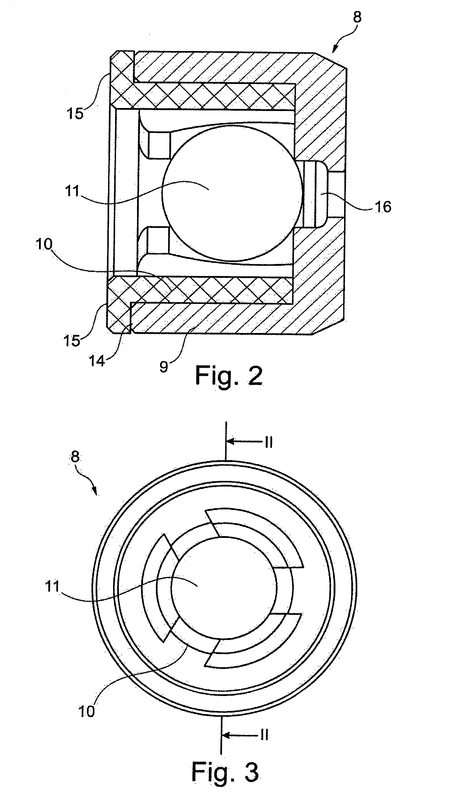 Tensioner for a traction device having an overpressure valve with a sealing cage, and traction device drive having a such tensioner