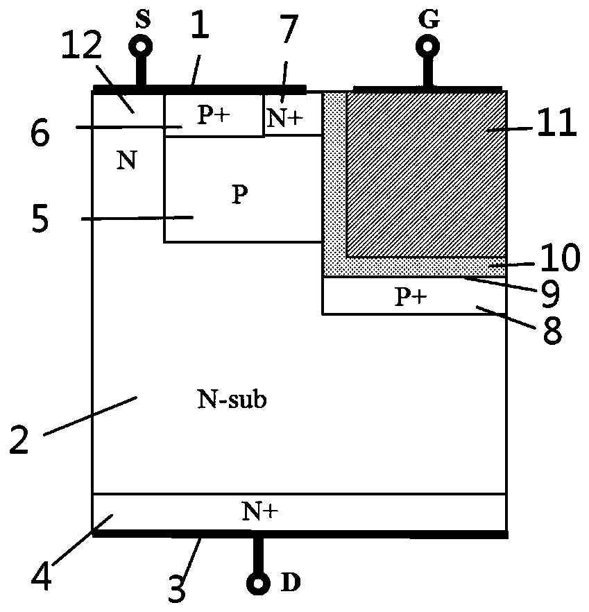Silicon carbide MOSFET (Metal-Oxide -Semiconductor Field Effect Transistor) device capable of integrating with high-speed reverse free-wheeling diode
