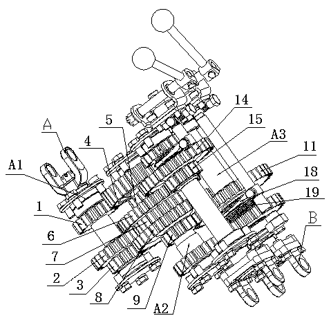 Double-shaft double-speed self-propelled agricultural machinery transmission