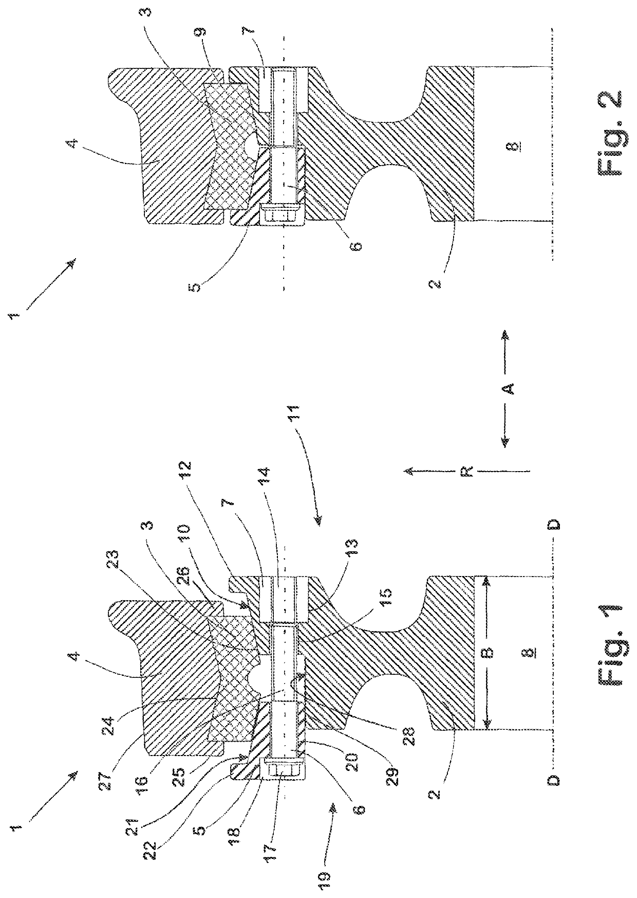 Multi-part, sprung rail wheel