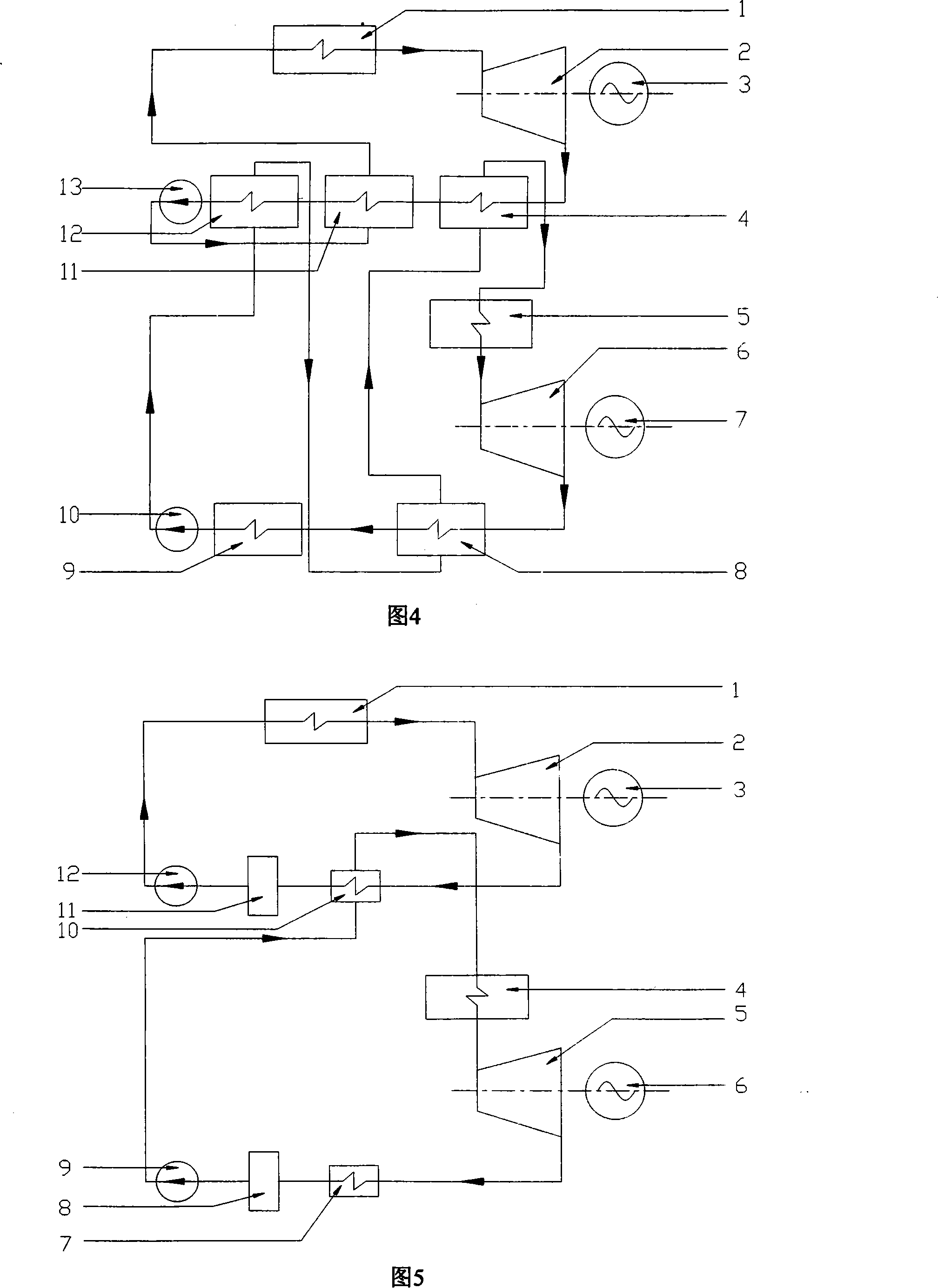 Method and device for power generation by employing multiple dispersed residual heat sources and various residual heat carrier medium