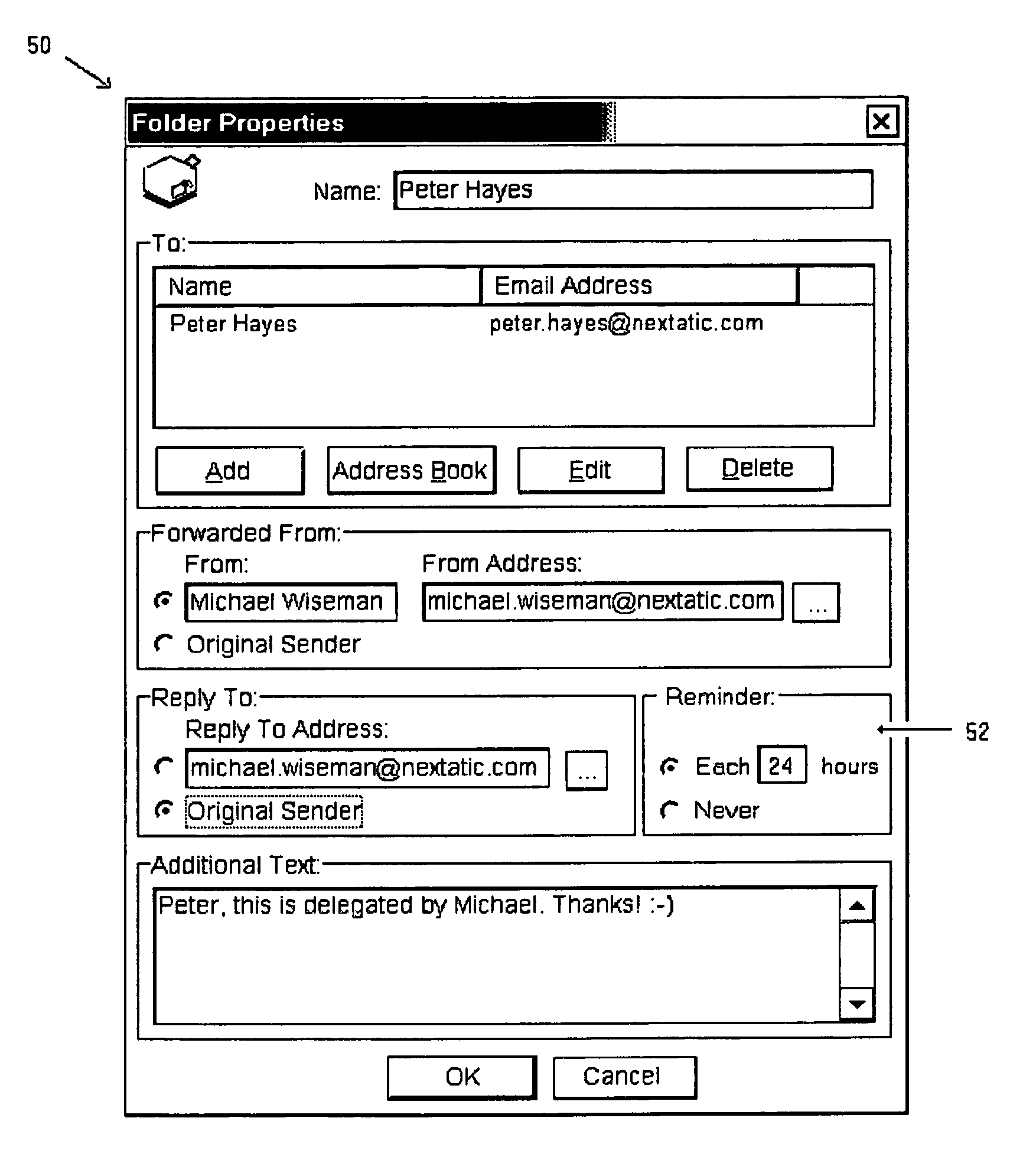 Auto-forwarding and auto-delegating email folder control