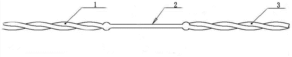 Three-section electric connecting guide wire for electric light source and its manufacturing process