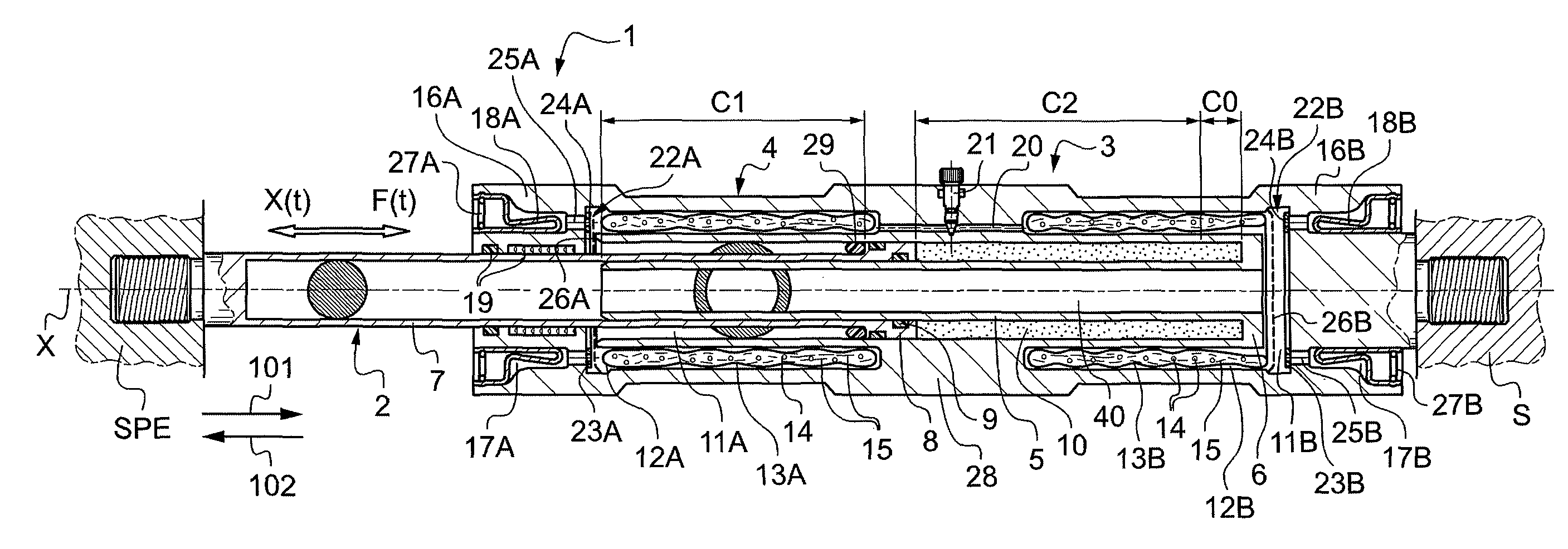 Virtually oil-free shock absorber having high dissipative capacity