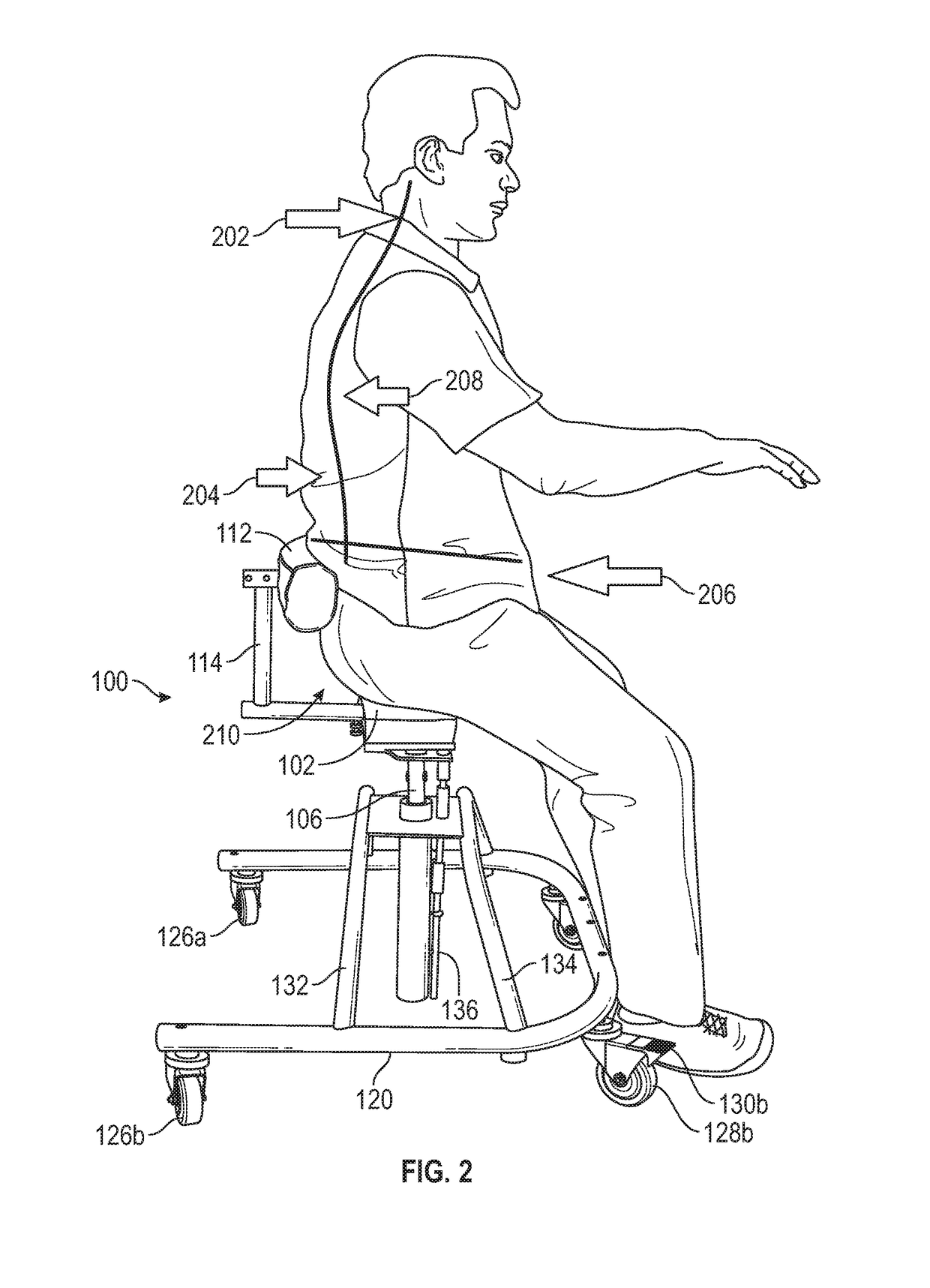 Mobile body unweighted sit and stand chair assembly and method of operation