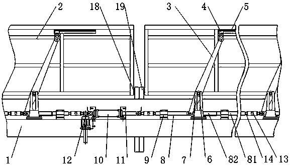 Parallel multi-rod synchronous drive railing lifting mechanism