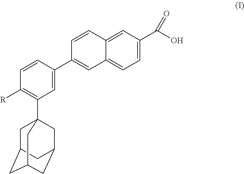 Pharmaceutical/cosmetic, e.g., Anti-acne compositions comprising at least one naphthoic acid compound, benzoyl peroxide and at least one film-forming agent