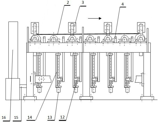 A device for continuous grouping of bamboo beam curtains for bamboo reconstituted timber
