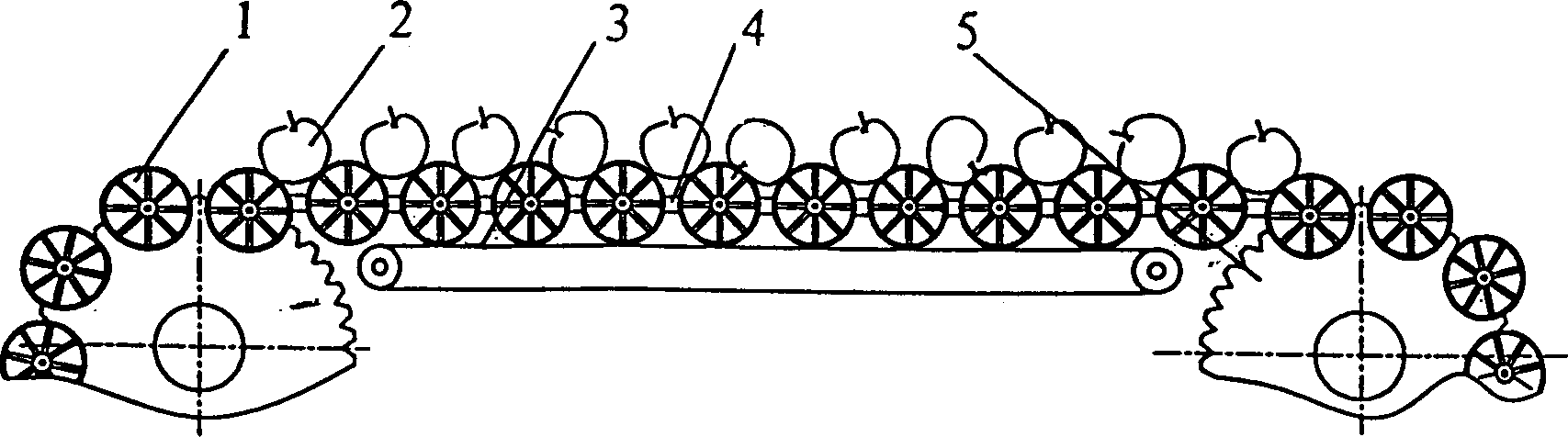 Equipment capable of implementing automatic single-line conveyance of quasi-spherical fruits and uniformly turning them