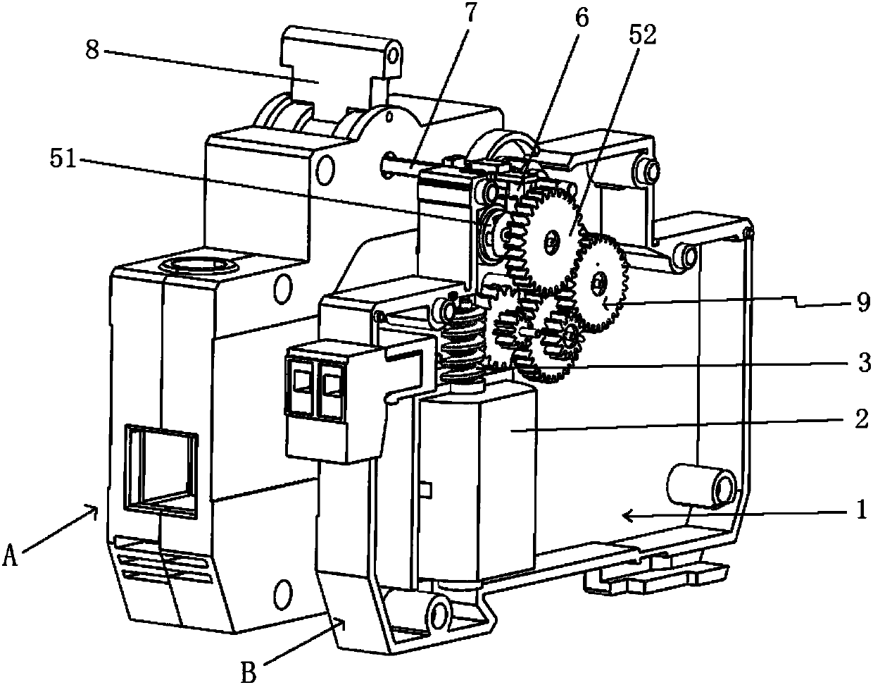 Opening and closing transmission device with clutch function, and breaker