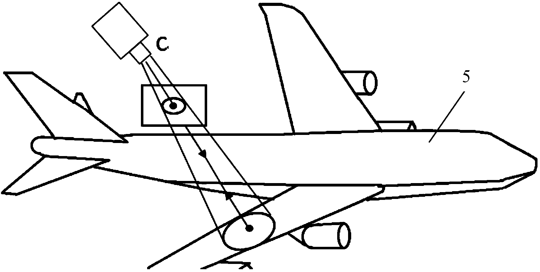 Scanning region positioning device in residual ice detection process of airplane
