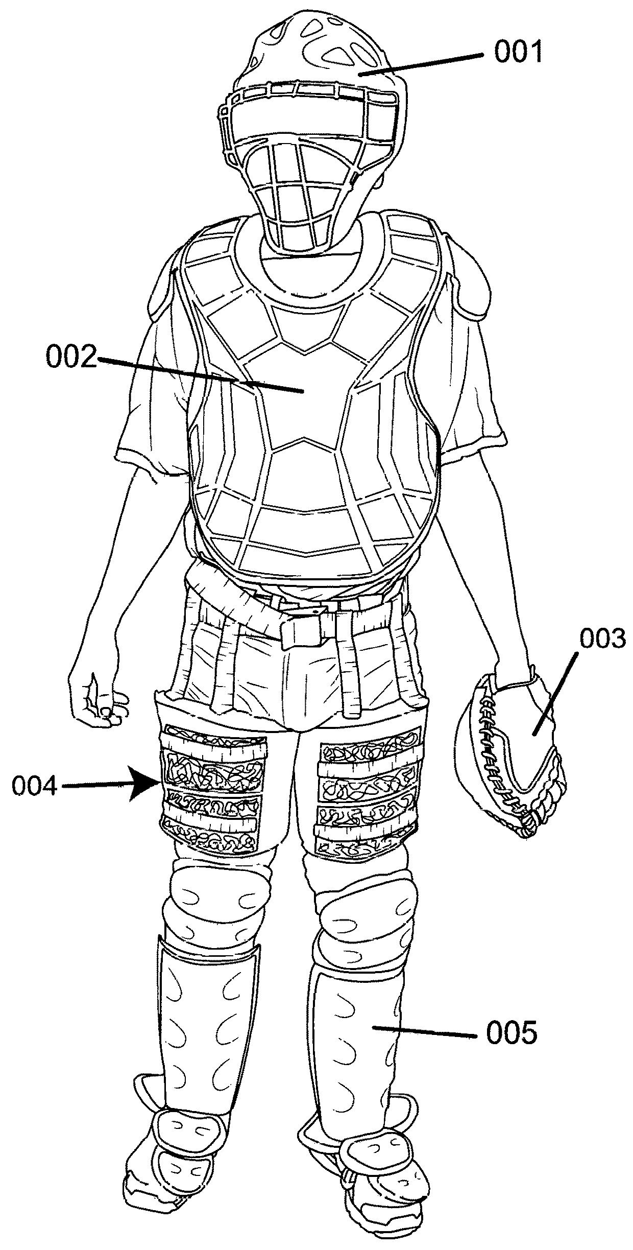 Removable inner thigh and frontal thigh protector for baseball and softball catchers and umpires