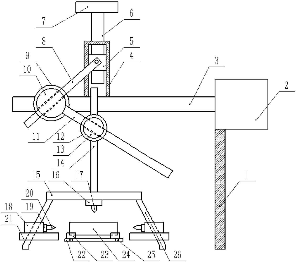 Drilling device for three sides of cylindrical part