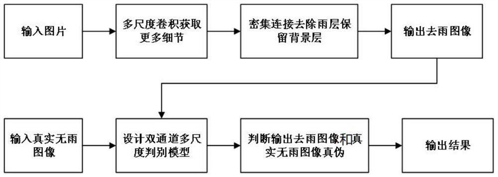 Rain removal system based on dual-channel multi-scale discrimination model and control method