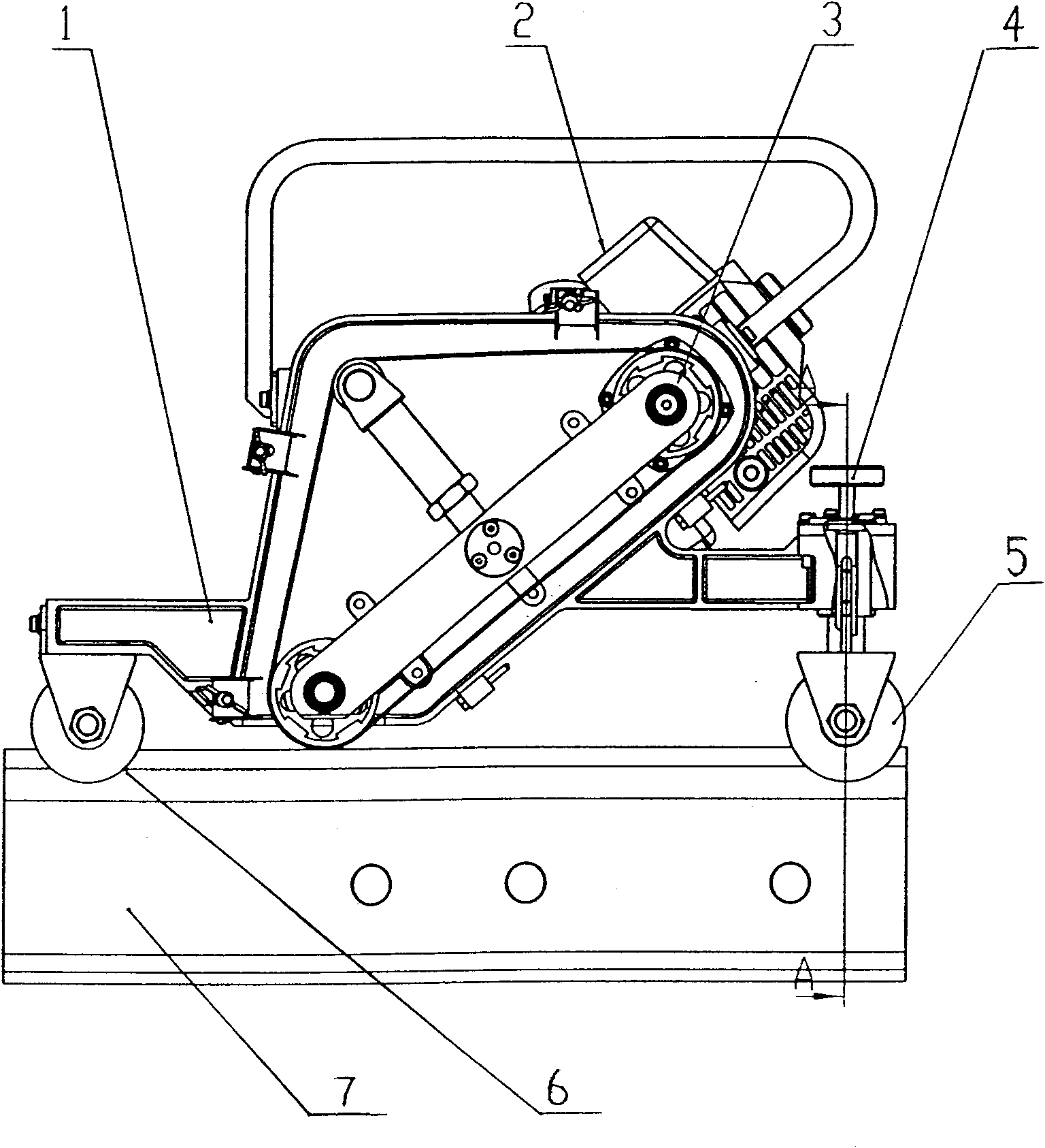 Grinding machine of internal combustion abrasive belt of small-sized steel rail