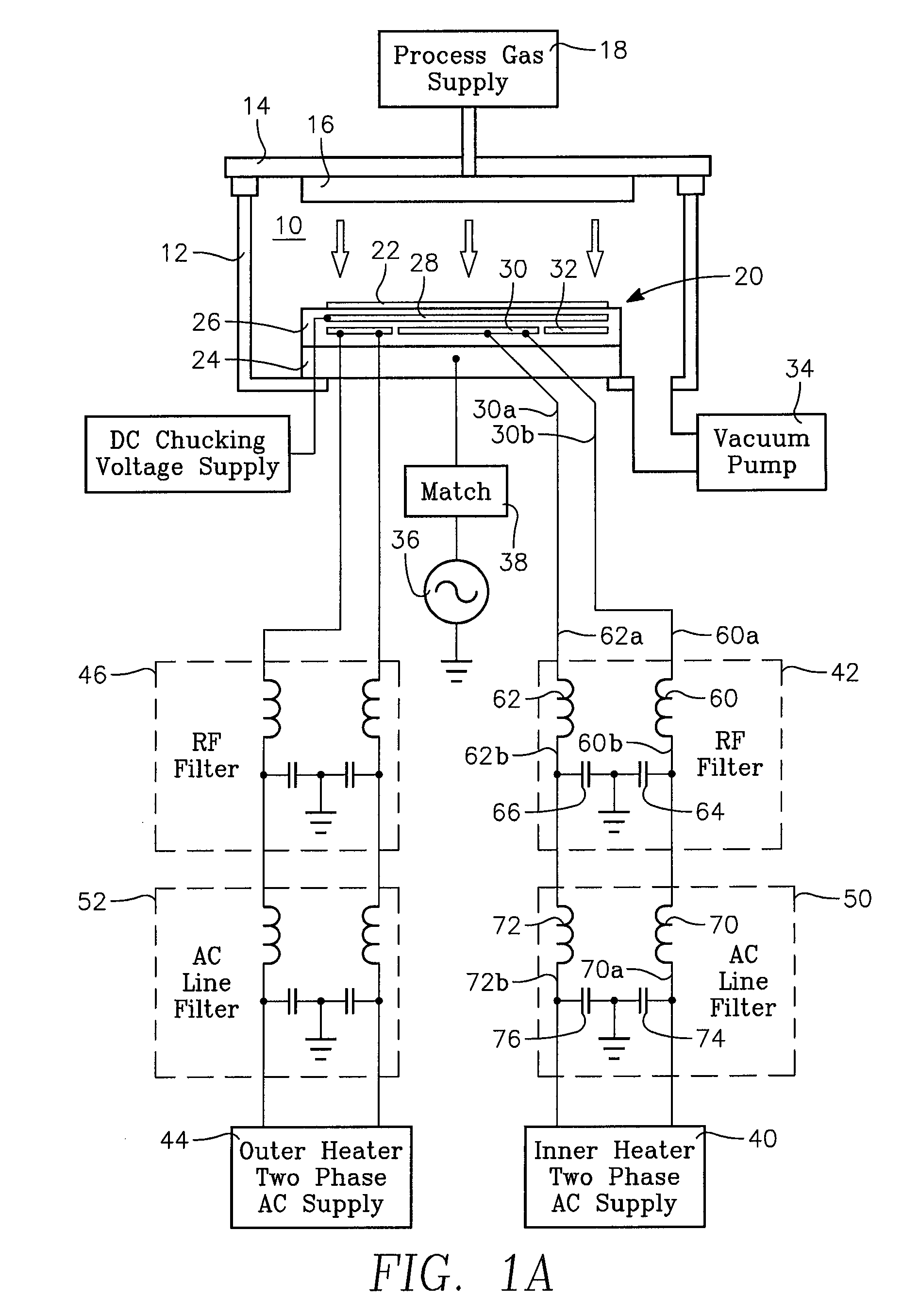 High AC current high RF power AC-RF decoupling filter for plasma reactor heated electrostatic chuck