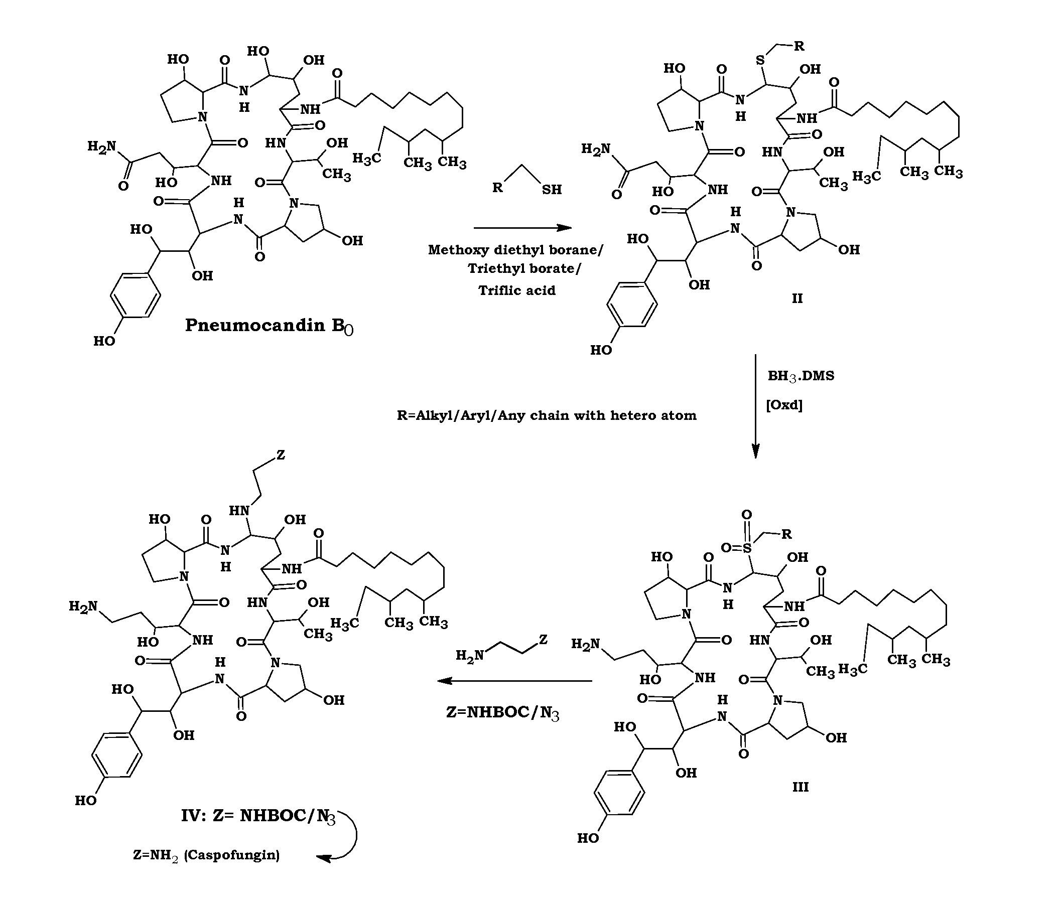 Process for preparation of caspofungin acetate and intermediates