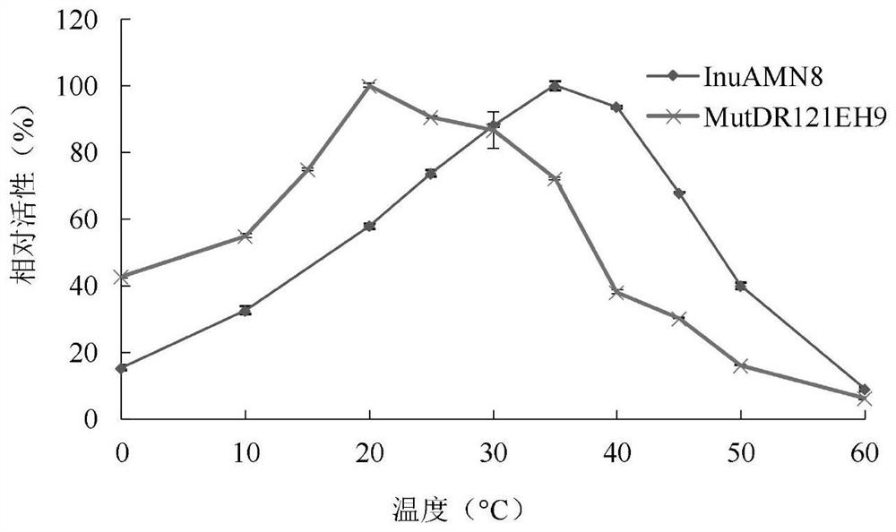 Exo-inulinase mutant MutDR121EH9 with improved low-temperature activity