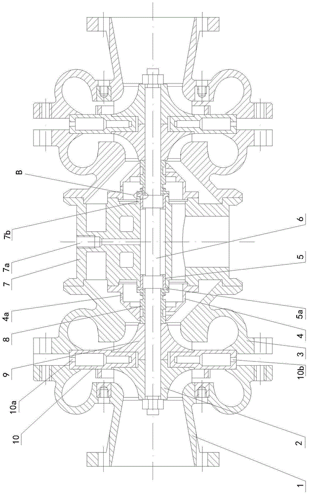 One-shaft two-machine horizontal vehicle turbocharger