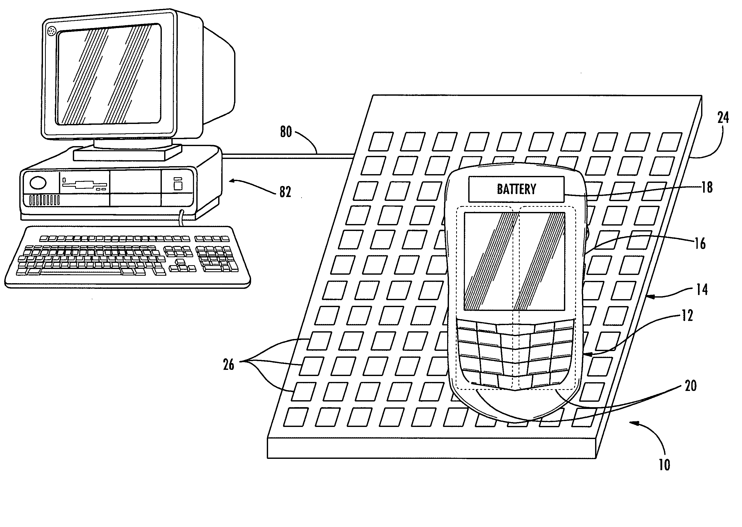 Portable electronic device and capacitive charger providing data transfer and associated methods