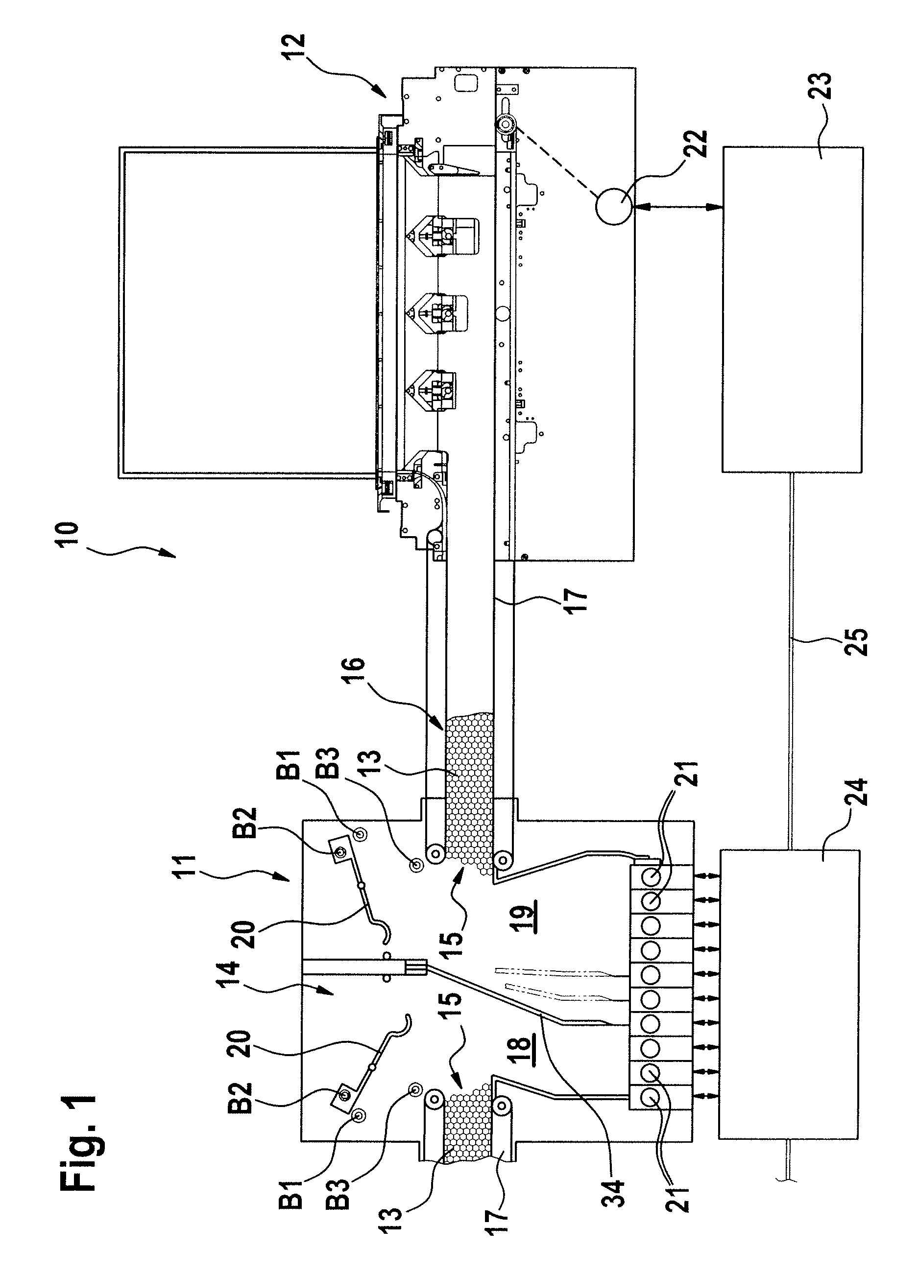Method for regulating a conveying stream composed of articles of the tobacco-processing industry between a tray discharger and a feed device with multiple feed units