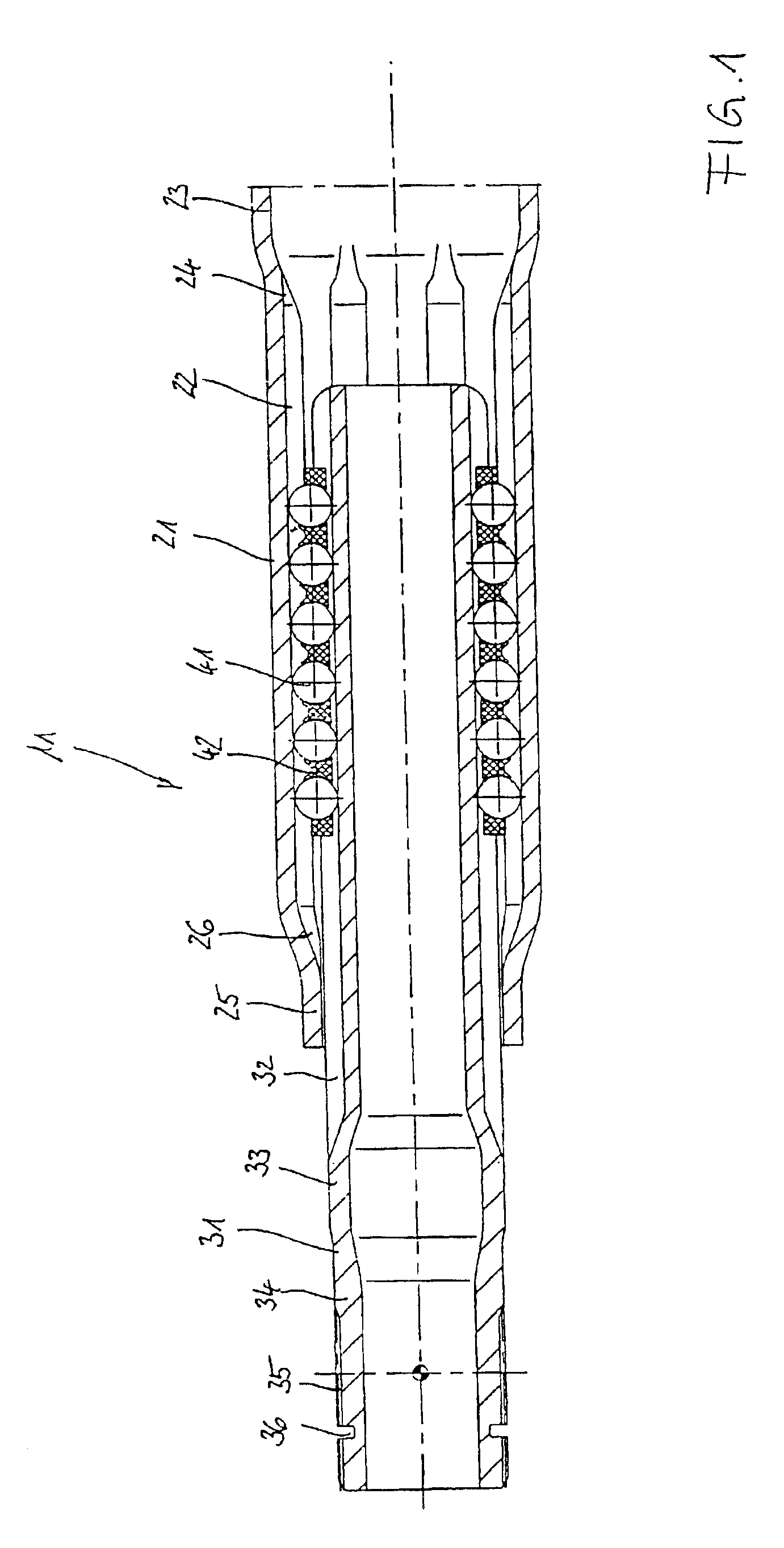 Longitudinal plunging unit with a hollow profiled journal