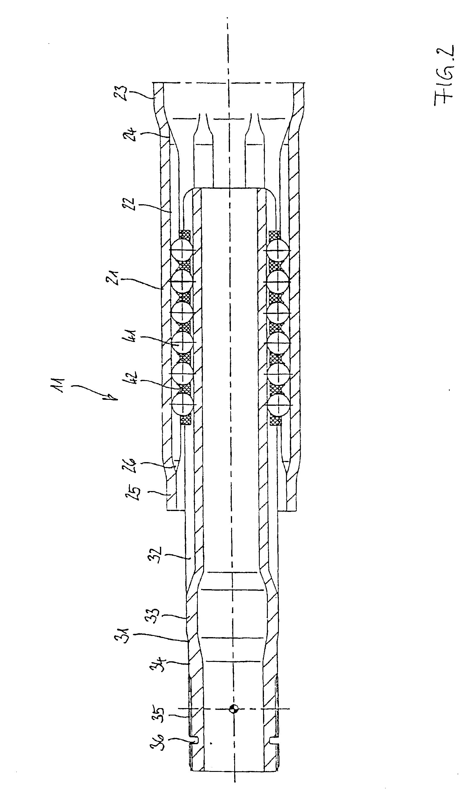 Longitudinal plunging unit with a hollow profiled journal