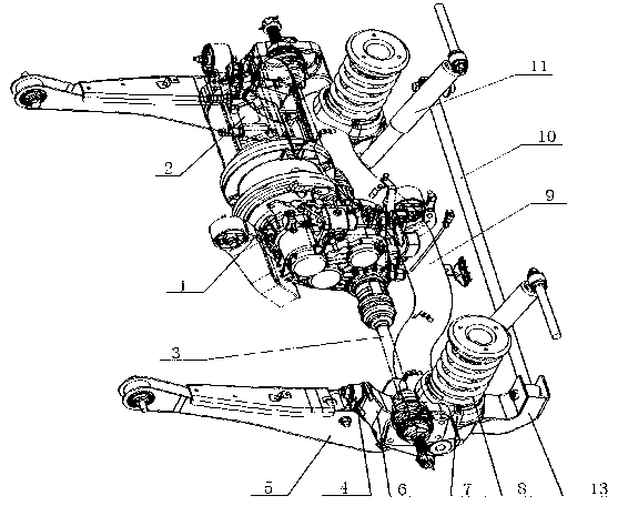Rear-arranged rear-drive type three connection rod rear suspension frame rear axle structure for motor