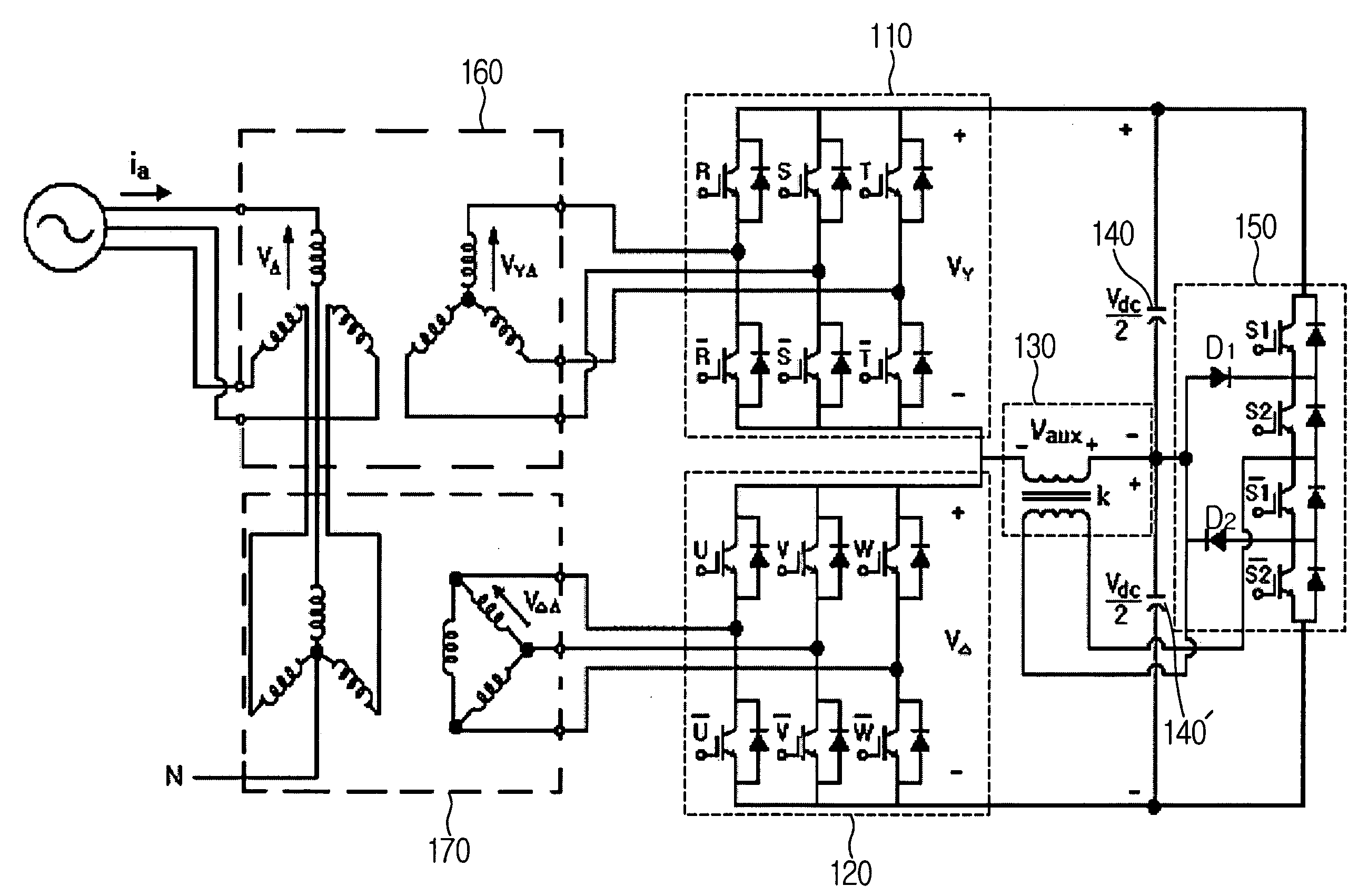 DC power transmisson system of voltage source converter using pulse-interleaving auxiliary circuit